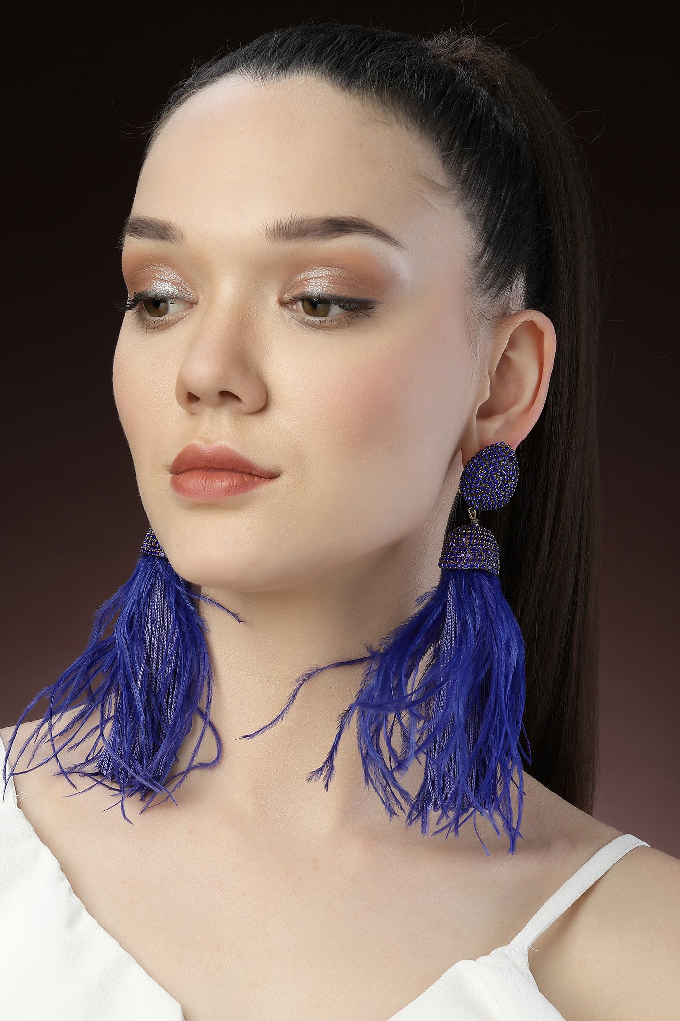 Bijoux Feather Luxe Blue indian designer wear online shopping melange singapore