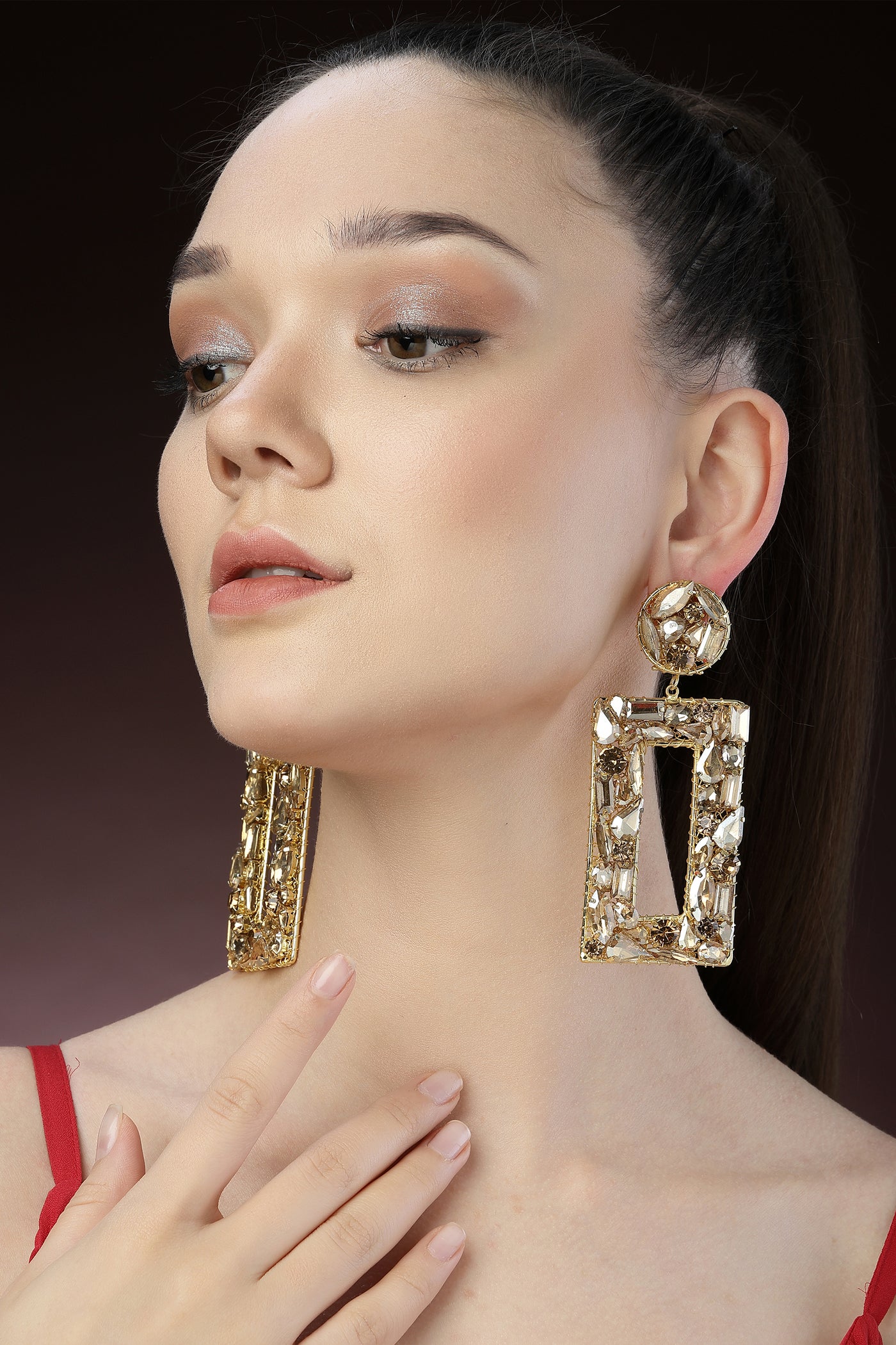 Bijoux Gold Crystal Dangler Earrings indian designer wear online shopping melange singapore