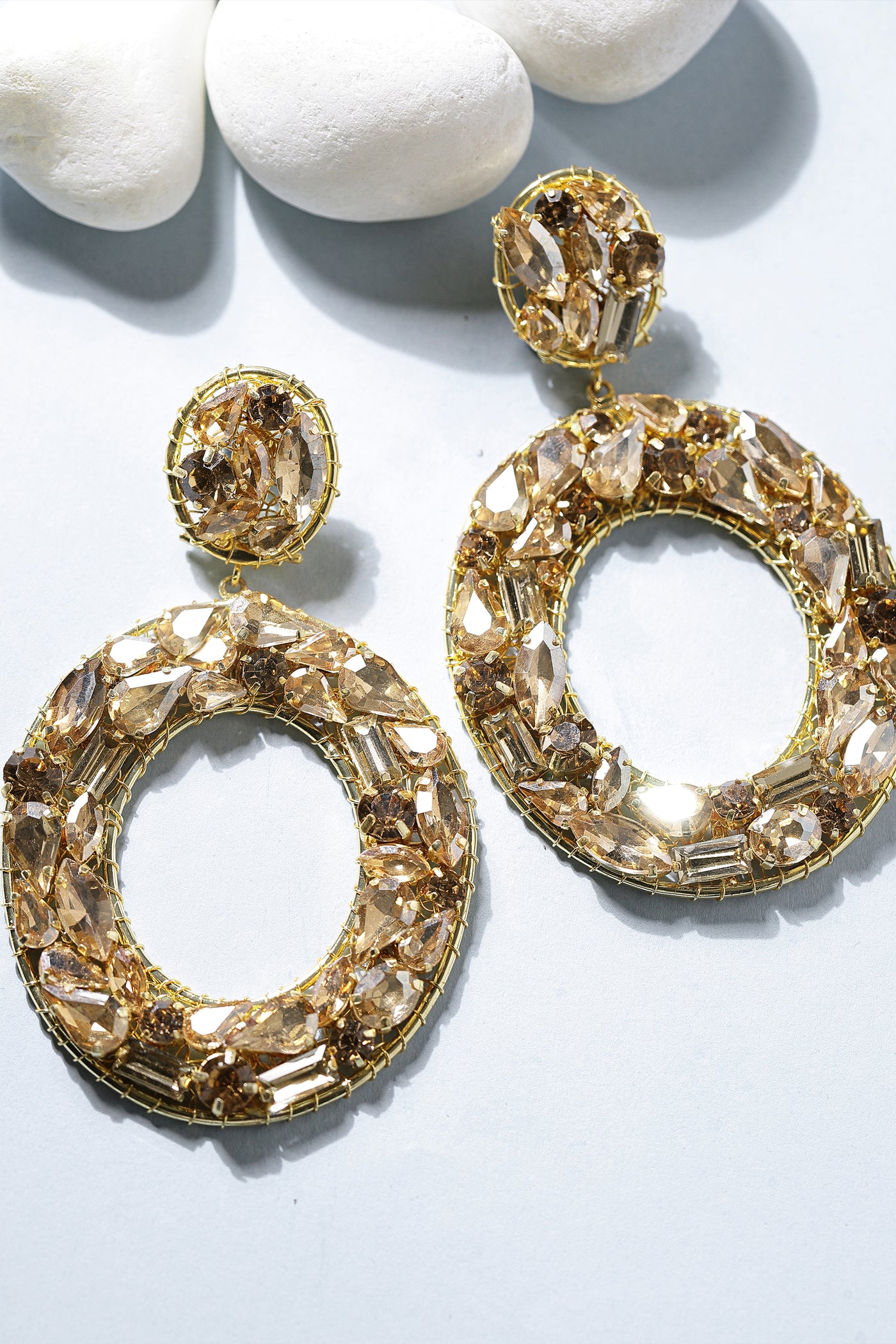 Bijoux Gold Crystal Hoop Earrings indian designer wear online shopping melange singapore