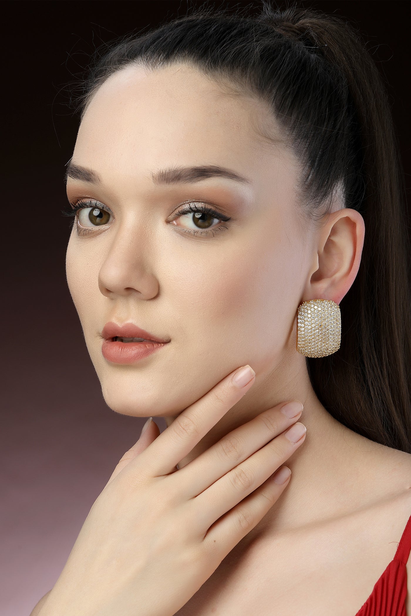 Bijoux Gold Crystal Stud Earrings indian designer wear online shopping melange singapore
