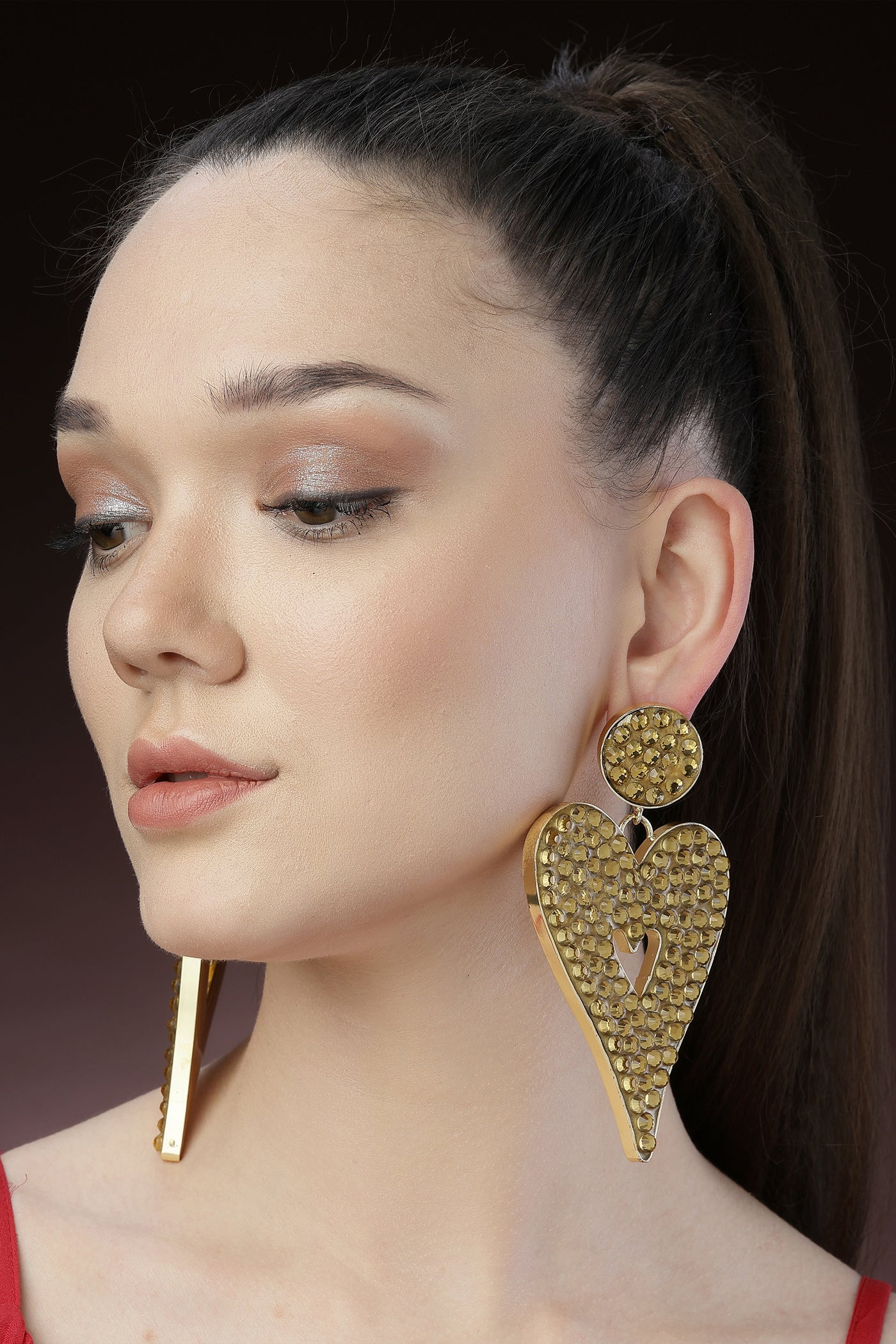 Bijoux Heart-Shaped Dangler Earrings Gold indian designer wear online shopping melange singapore