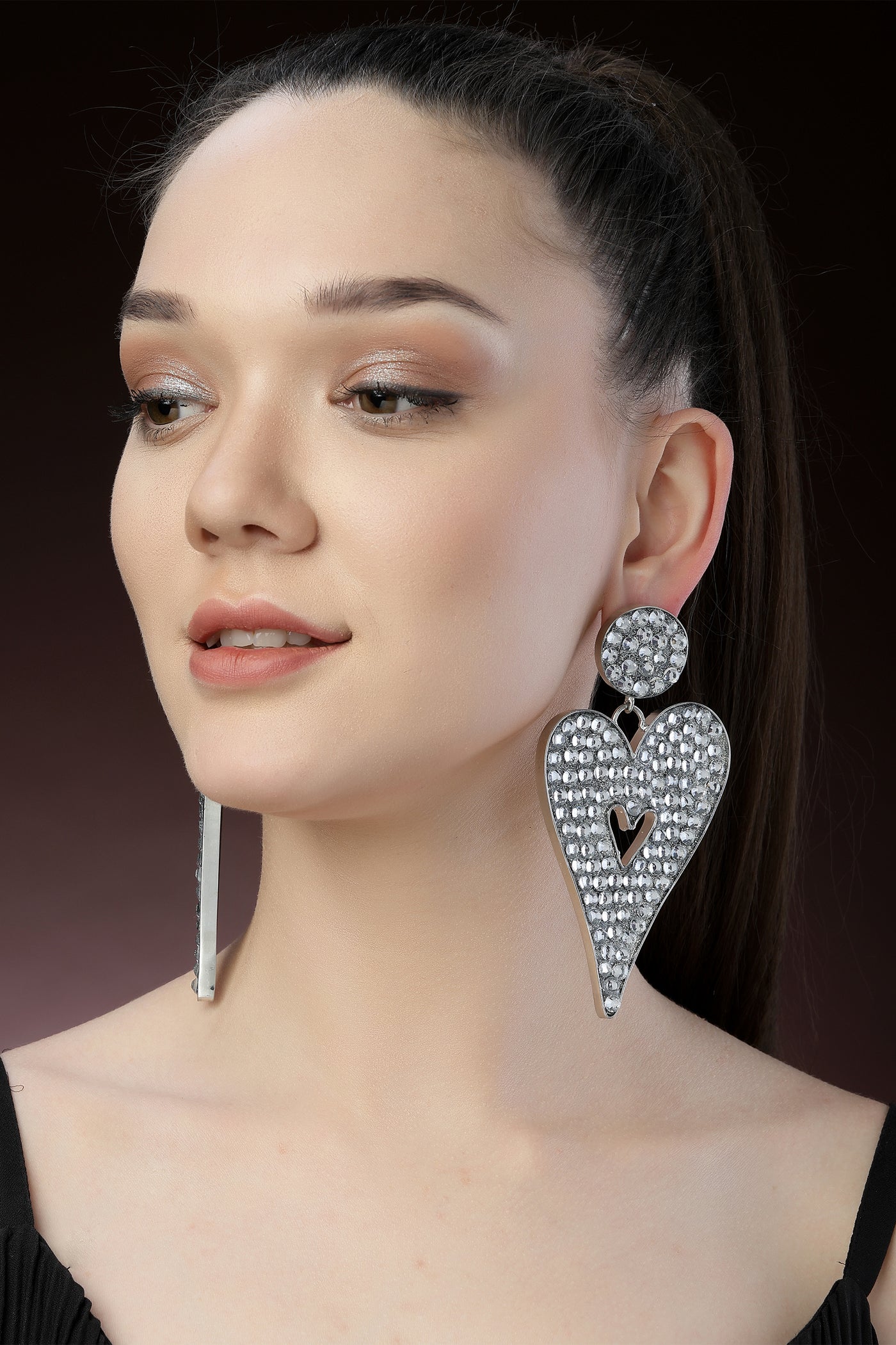 Bijoux Heart-Shaped Dangler Earrings Silver indian designer wear online shopping melange singapore