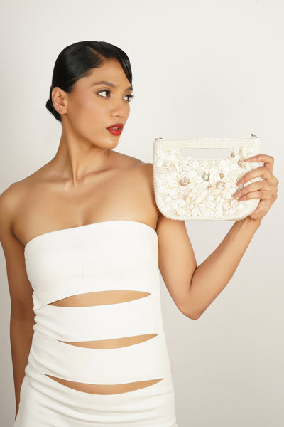 Bijoux Pearlescent Seashell White Handbag indian designer wear online shopping melange singapore