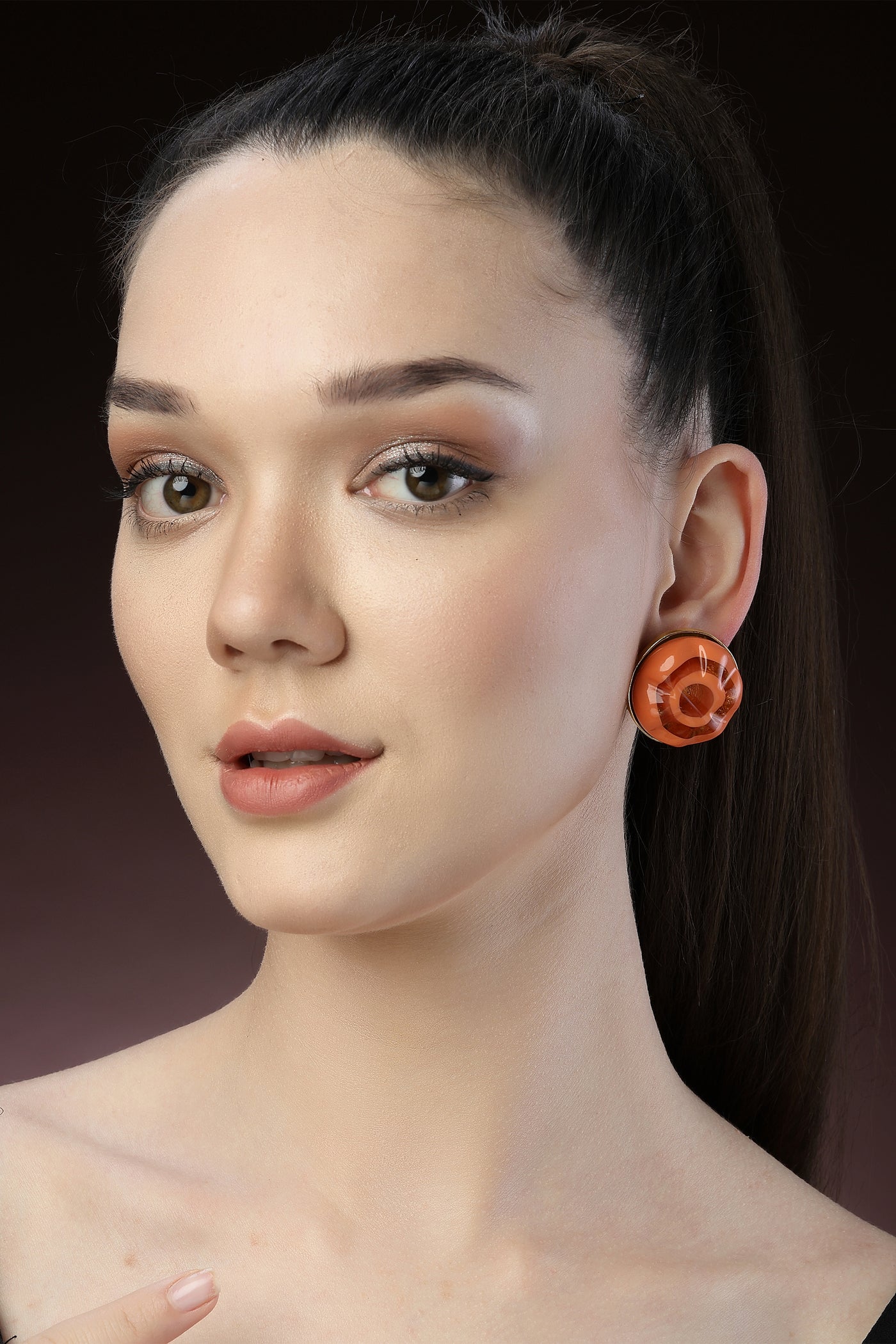 Bijoux Resin Stud Earrings Orange indian designer wear online shopping melange singapore
