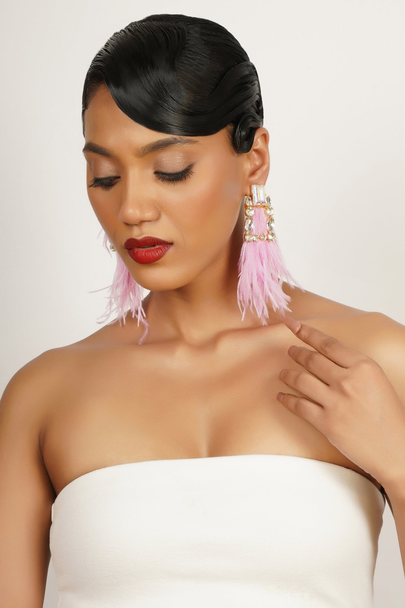 Bijoux Rose Quartz Feather Earrings indian designer wear online shopping melange singapore