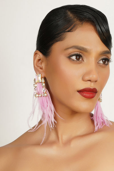 Bijoux Rose Quartz Feather Earrings indian designer wear online shopping melange singapore