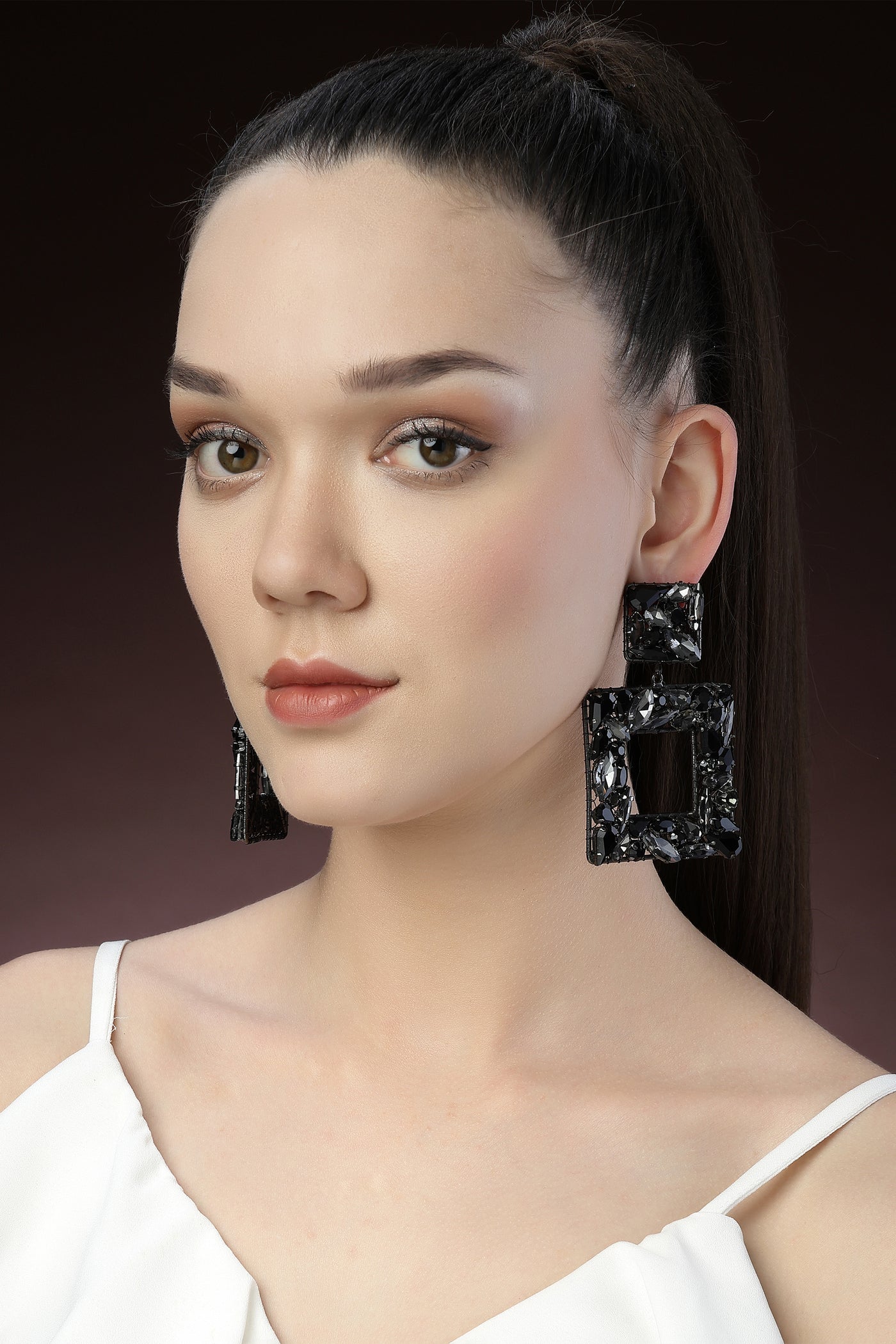 Bijoux Square Crystal Earrings indian designer wear online shopping melange singapore
