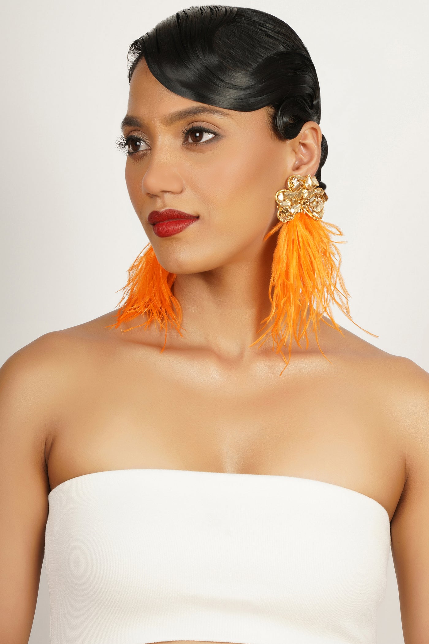 Bijoux Sunset Daisy Feather Earrings indian designer wear online shopping melange singapore