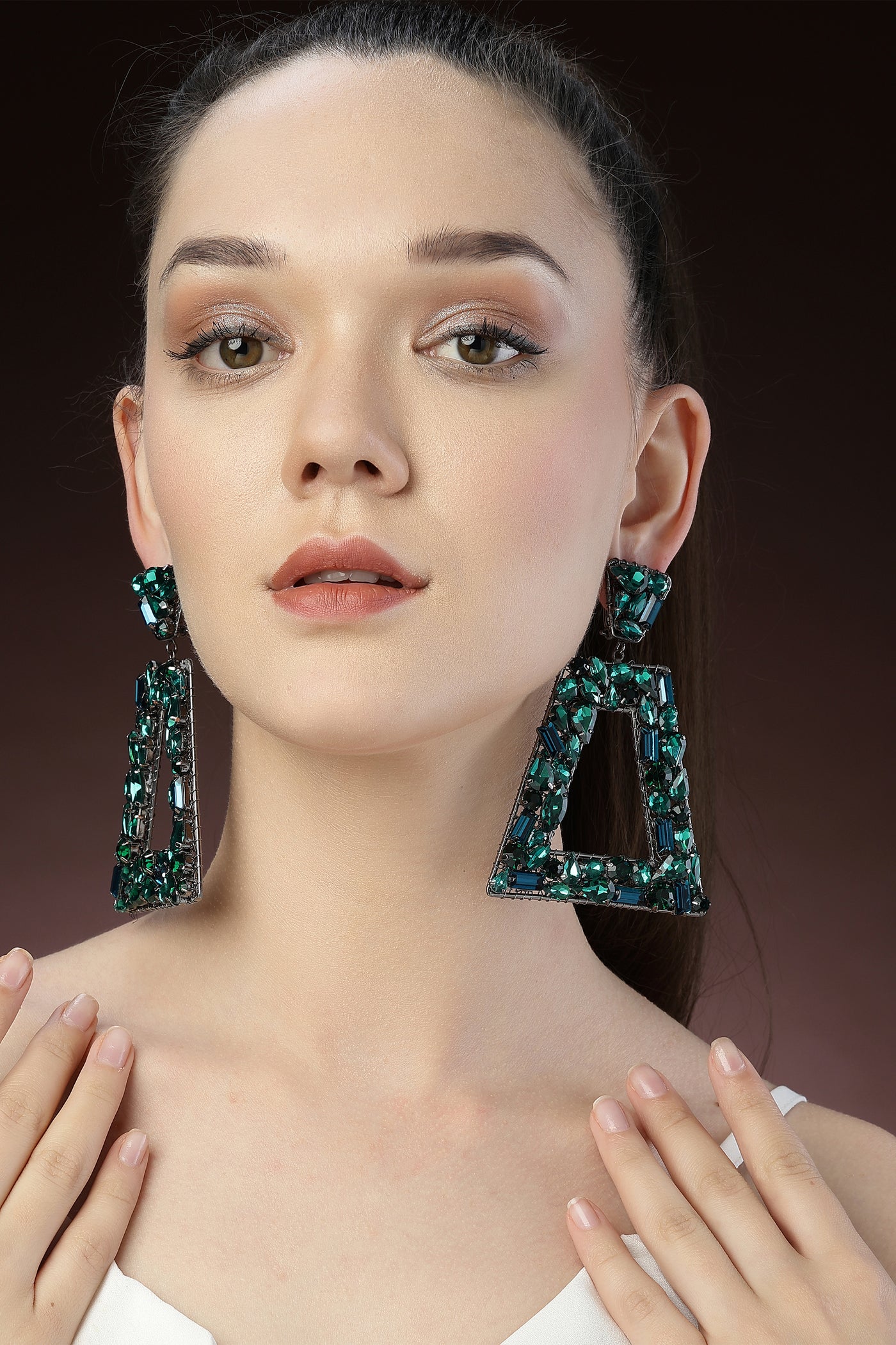 Bijoux Teal Crystal Earrings indian designer wear online shopping melange singapore