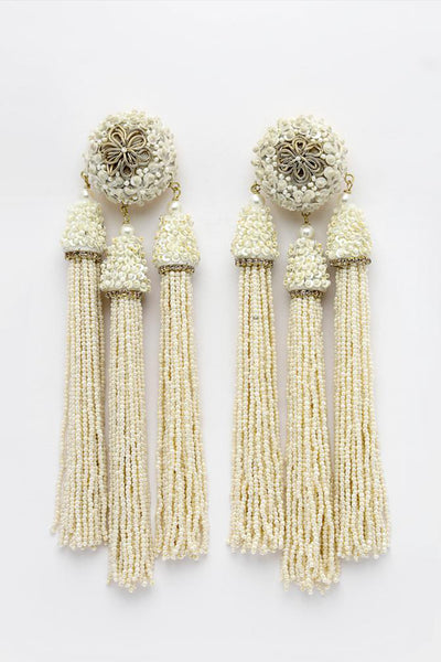 Bijoux White Floral Tassel Earrings indian designer wear online shopping melange singapore