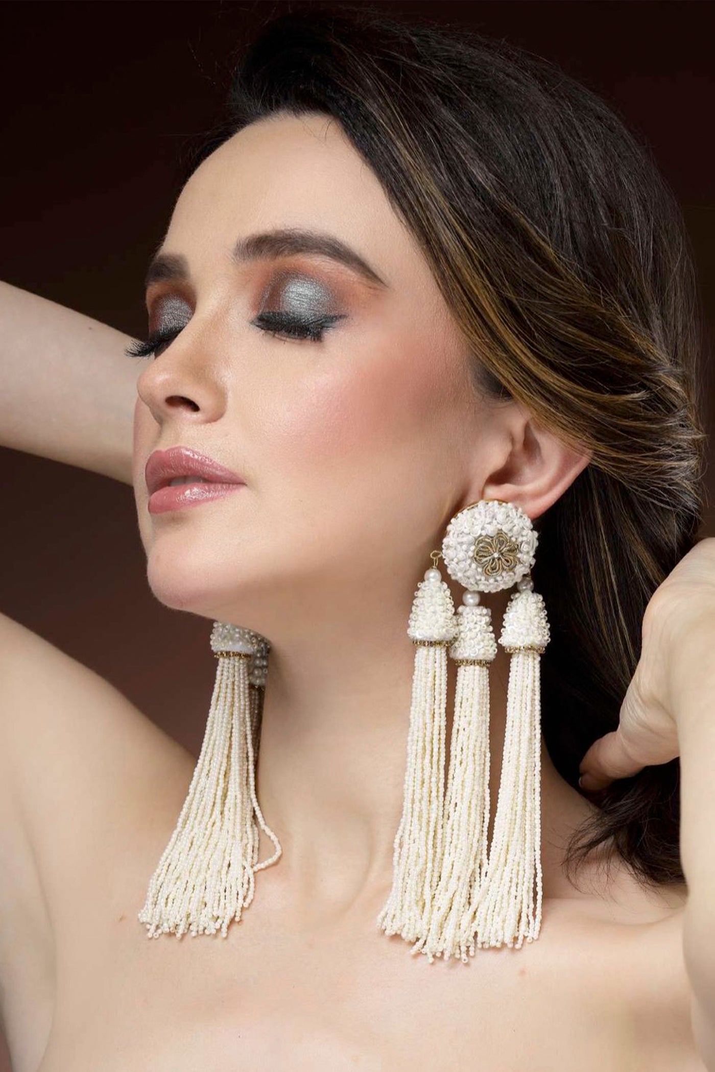 Bijoux White Floral Tassel Earrings indian designer wear online shopping melange singapore