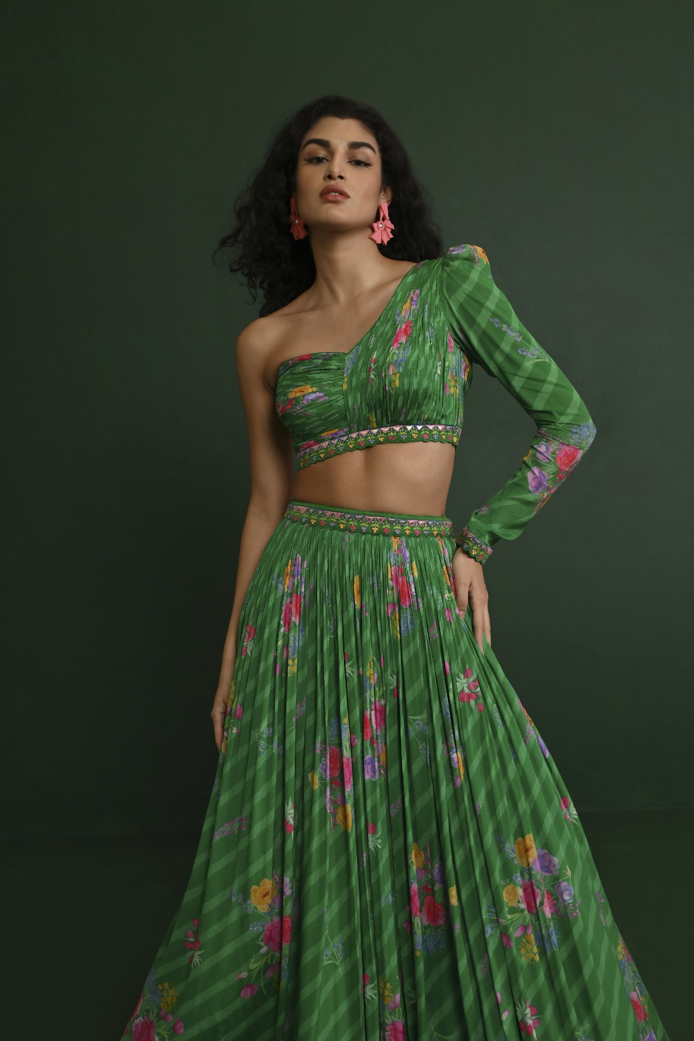 Chamee and Palak Adele Georgette Ruched One Shoulder Set Indian designer wear online shopping melange singapore 