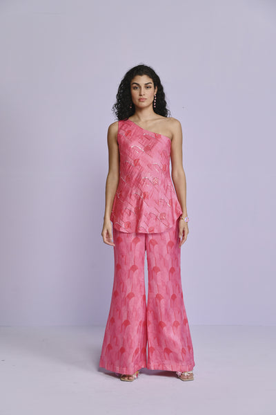 Chamee and Palak Lara Linen One Shoulder Pant Set Indian designer wear online shopping melange singapore 
