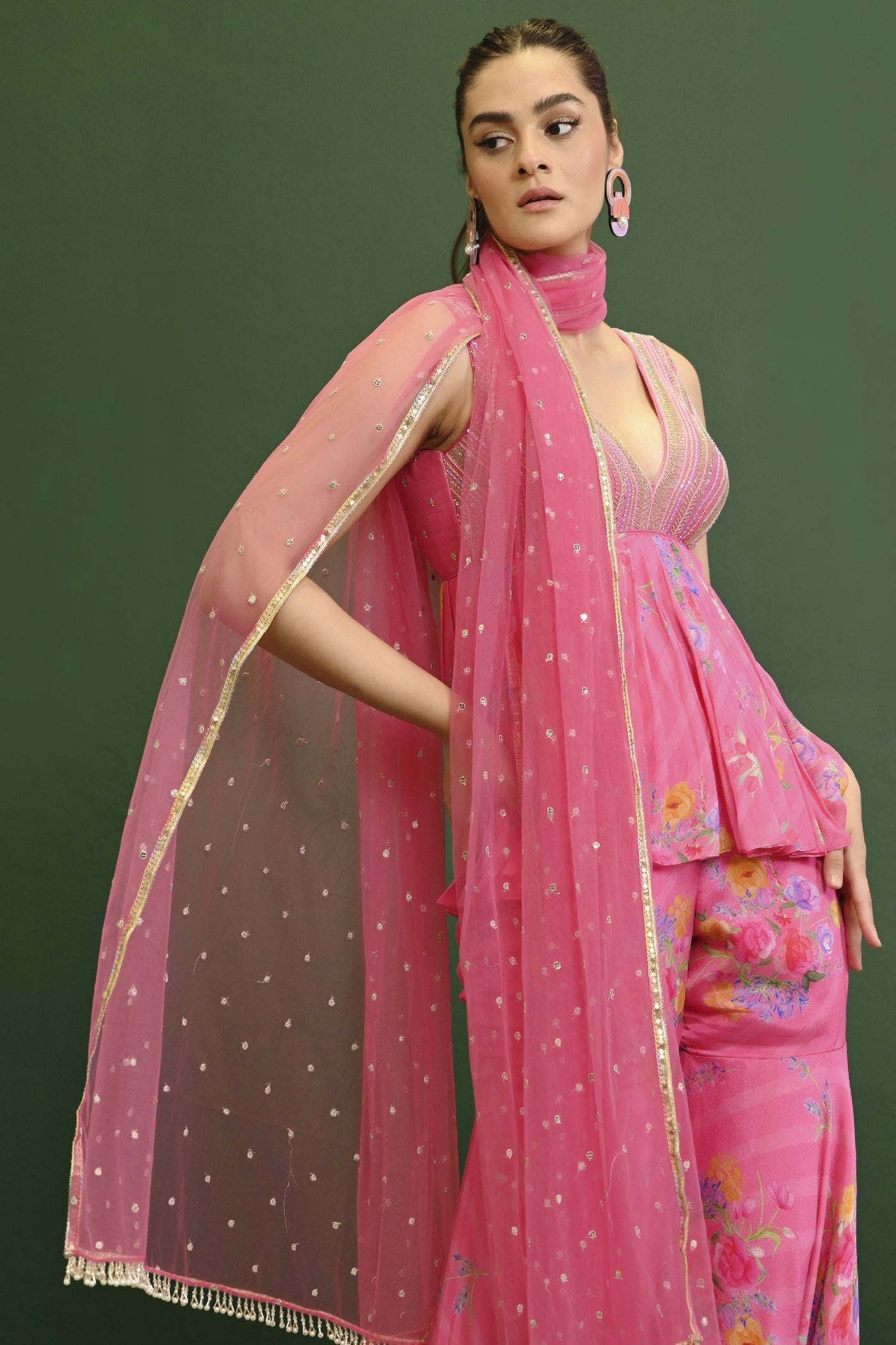 Chamee and Palak Rosetta Georgette Peplum Indian designer wear online shopping melange singapore 