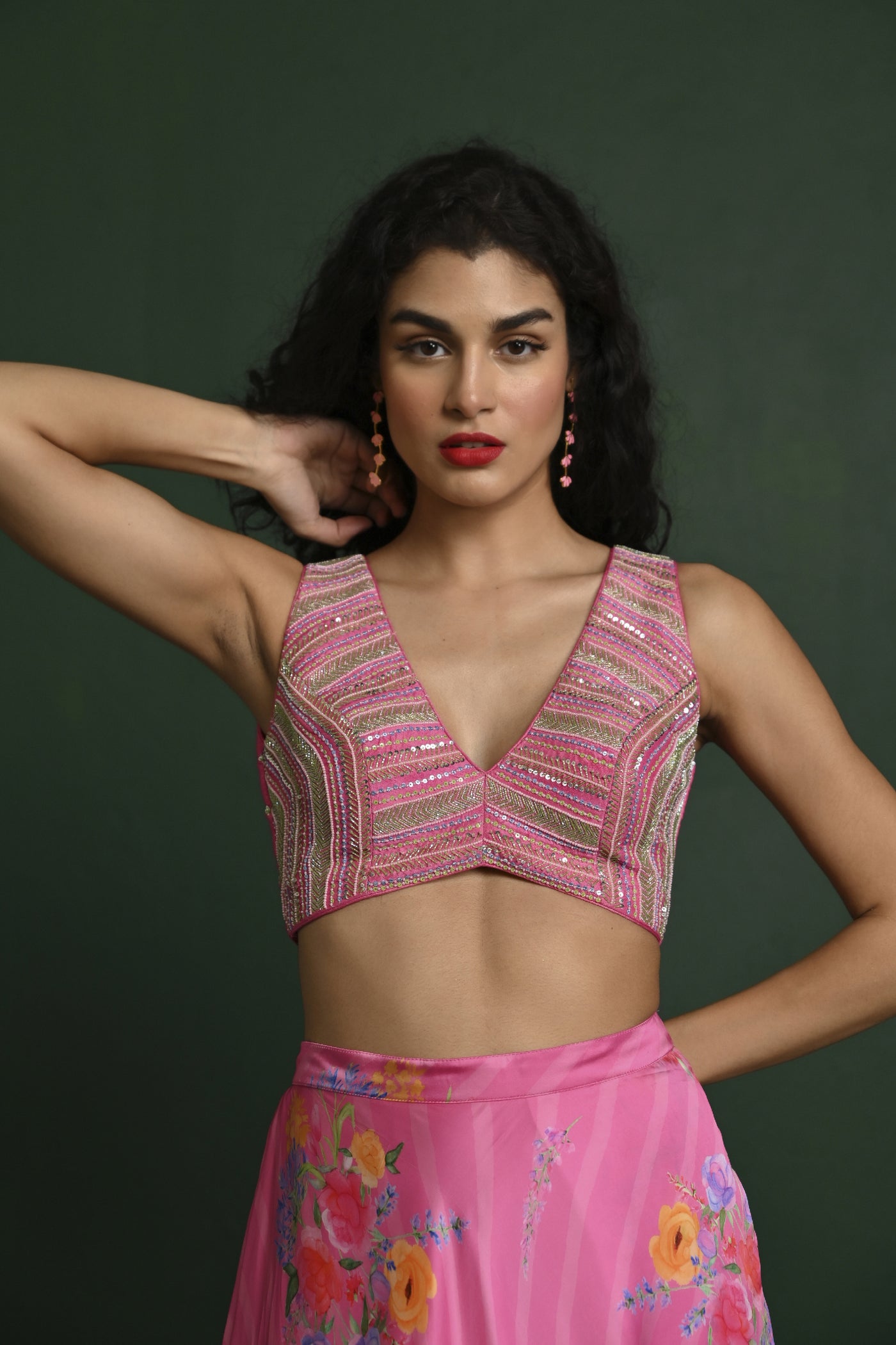 Chamee and Palak Rosetta Satin Semi Circle Skirt Indian designer wear online shopping melange singapore 