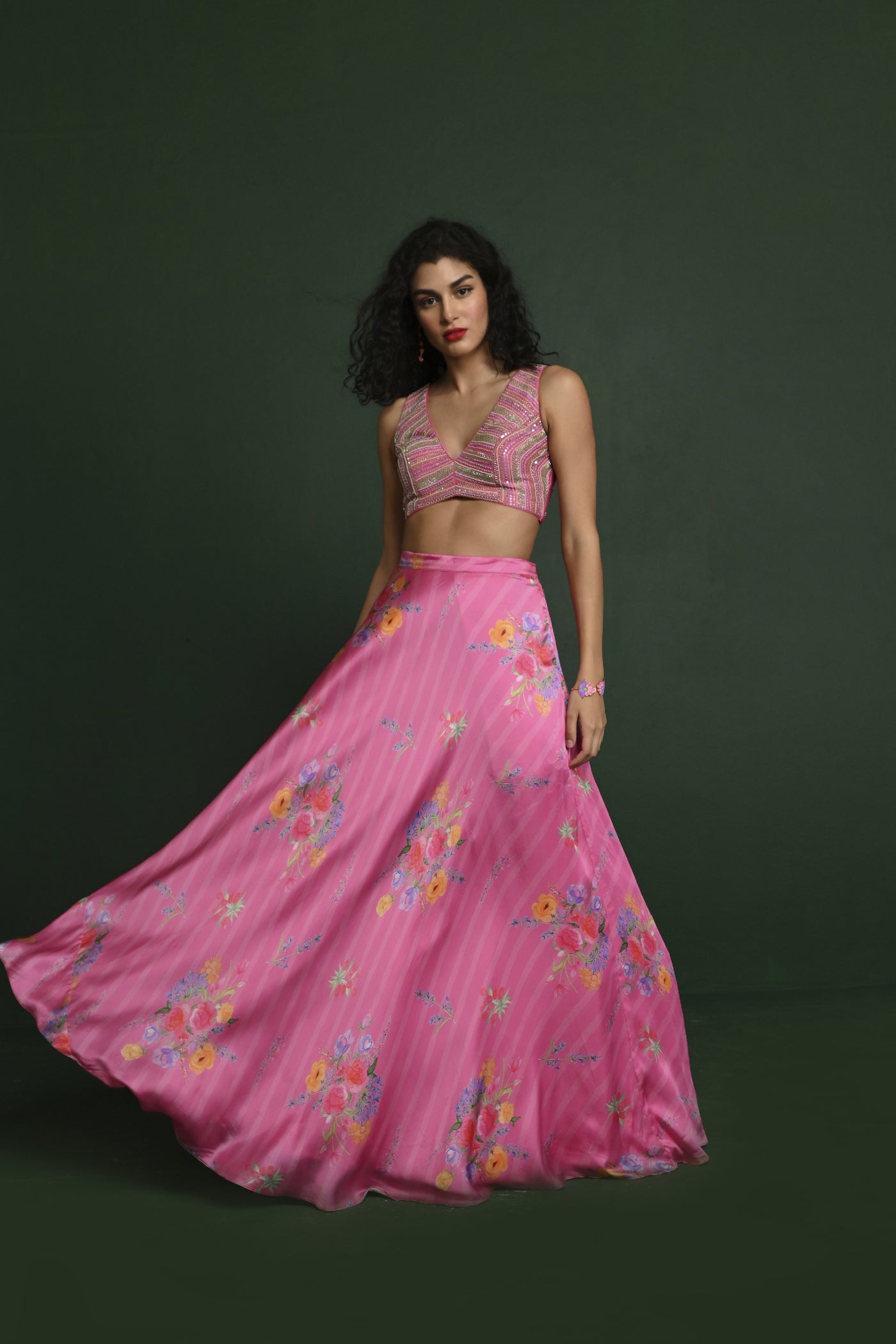 Chamee and Palak Rosetta Satin Semi Circle Skirt Indian designer wear online shopping melange singapore 