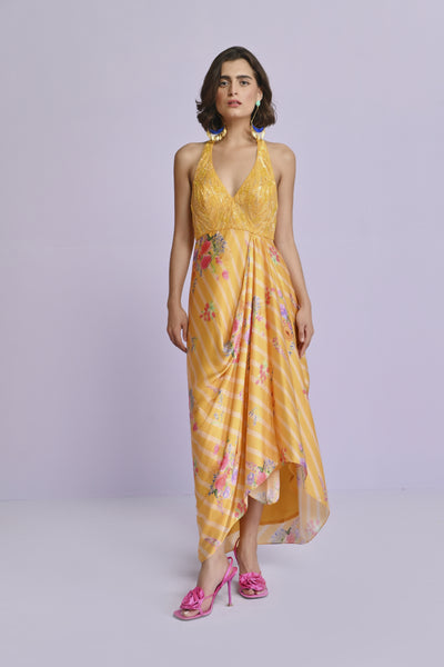 Chamee and Palak Sara Satin Drape Dress Indian designer wear online shopping melange singapore 