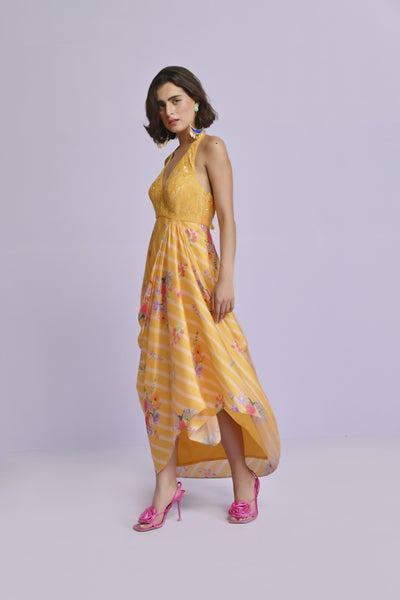 Chamee and Palak Sara Satin Drape Dress Indian designer wear online shopping melange singapore 