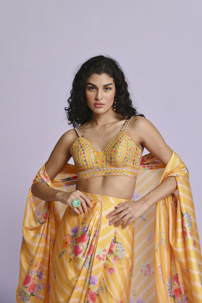 Chamee and Palak Sara Satin Drape Skirt Set Indian designer wear online shopping melange singapore 