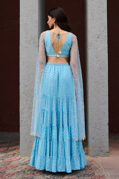 Chamee and Palak Abha Flared Tiered Georgette Skirt Set indian designer wear online shopping melange singapore