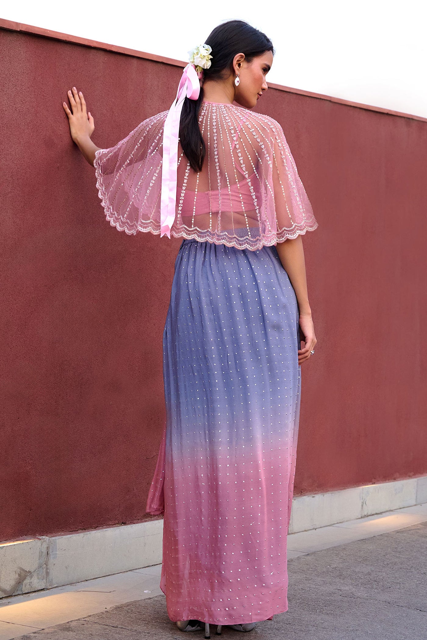 Chamee and Palak Dia Ombre Drape Skirt  Set indian designer wear online shopping melange singapore