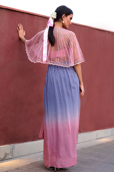 Chamee and Palak Dia Ombre Drape Skirt  Set indian designer wear online shopping melange singapore