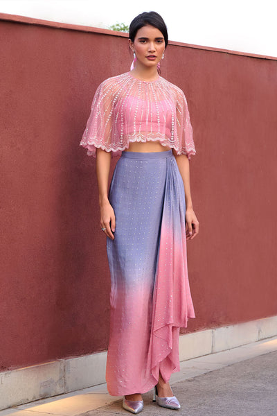 Chamee and Palak Dia Ombre Drape Skirt  Set indian designer wear online shopping melange singapore