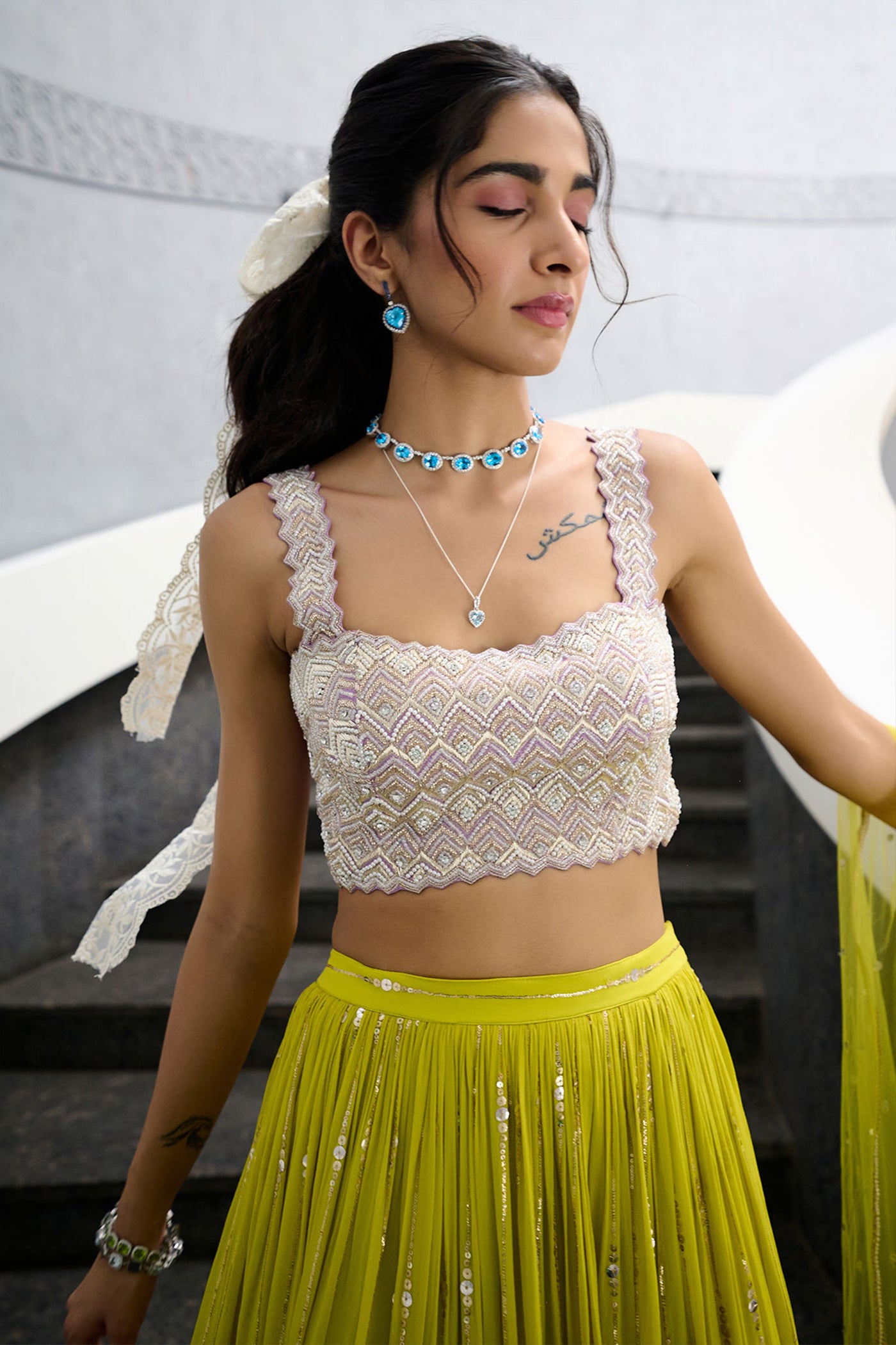 Chamee and Palak Elaya Ombre Sequence Work Lehenga Set indian designer wear online shopping melange singapore