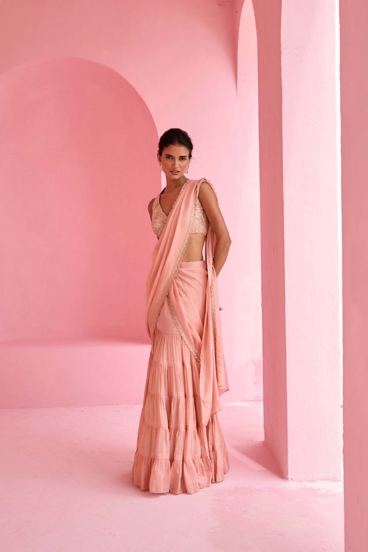 Chamee and Palak Khayal Pre-drape Saree indian designer wear online shopping melange singapore 