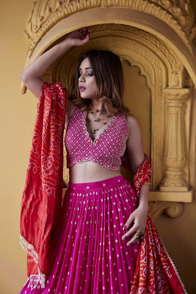 Chamee and Palak Mala Jamewar Lehenga indian designer wear online shopping melange singapore