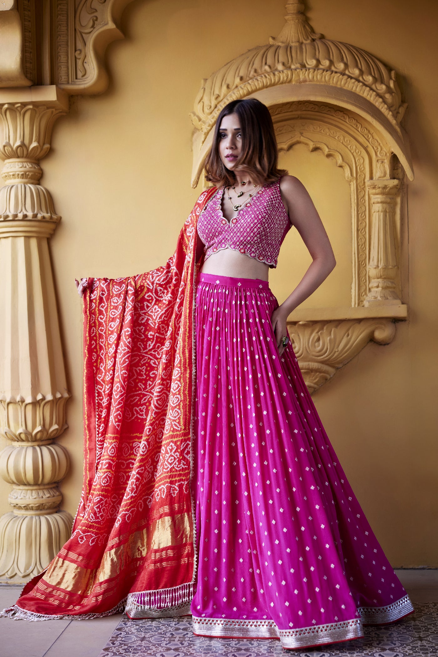 Chamee and Palak Mala Jamewar Lehenga indian designer wear online shopping melange singapore