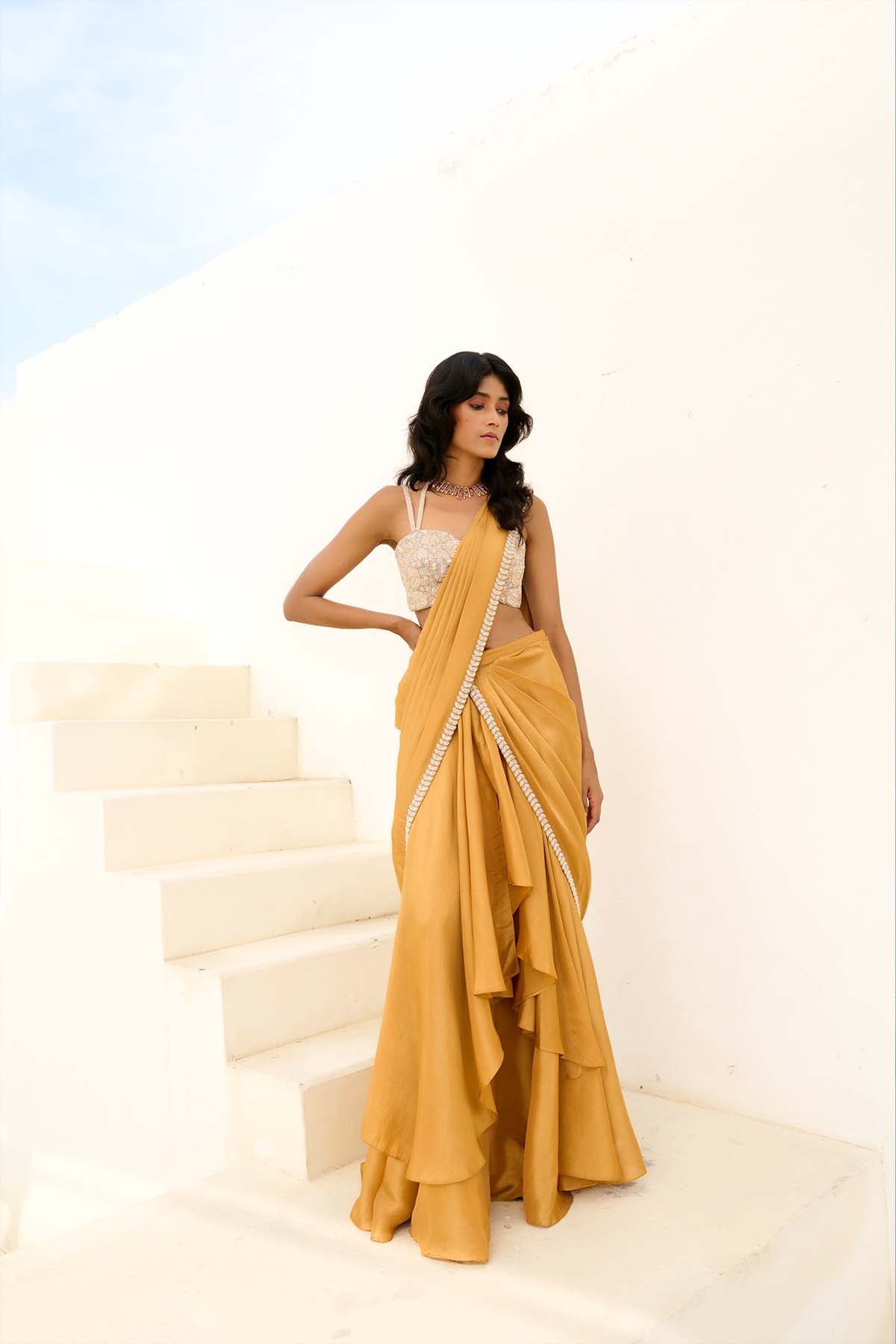 Chamee and Palak Manya Pre- drape Saree indian designer wear online shopping melange singapore 