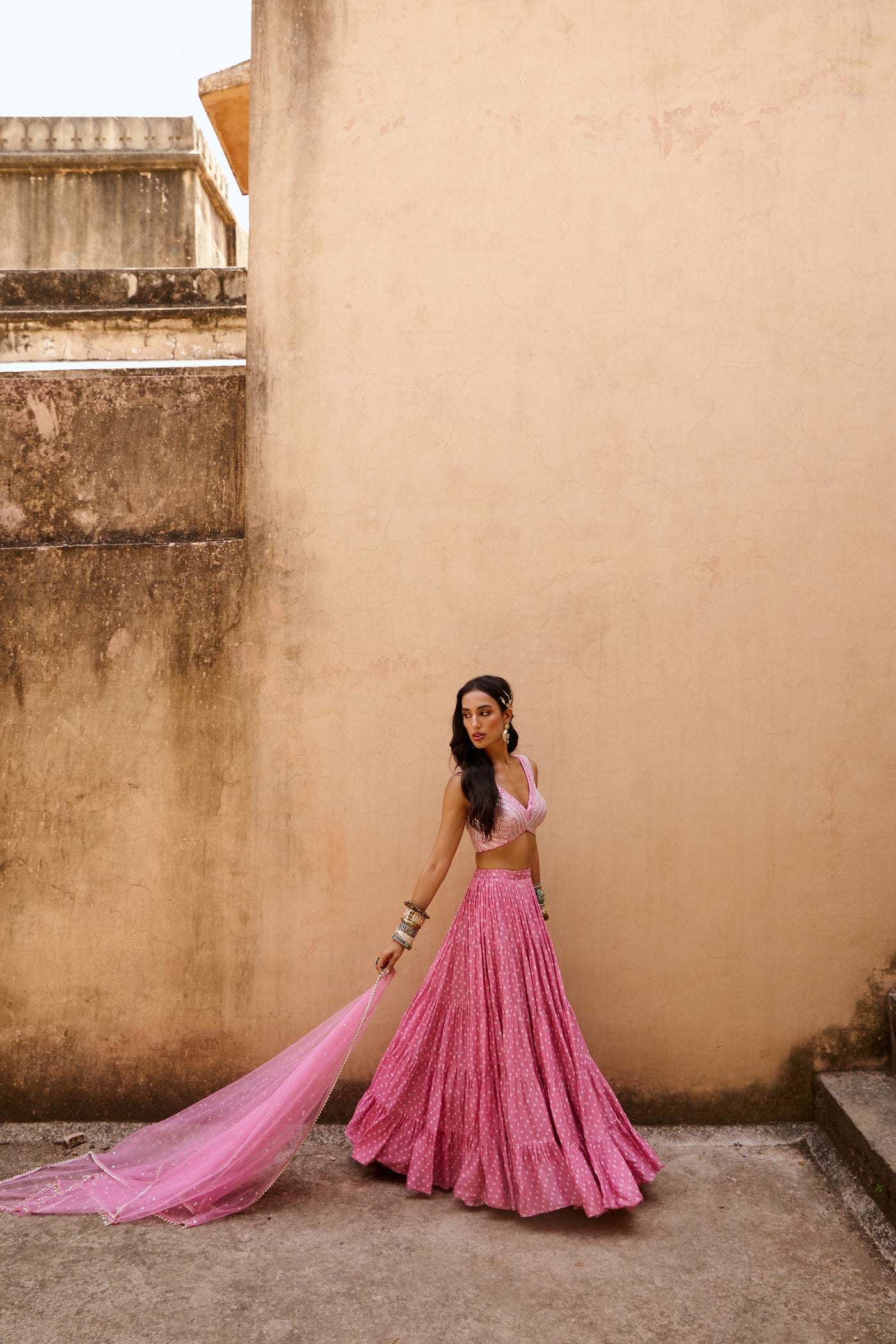 Chamee and Palak Pale Pink Bandhani Set Indian designer wear online shopping melange singapore