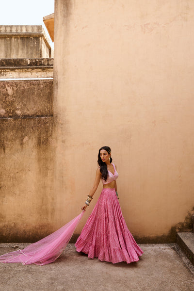 Chamee and Palak Pale Pink Bandhani Set Indian designer wear online shopping melange singapore