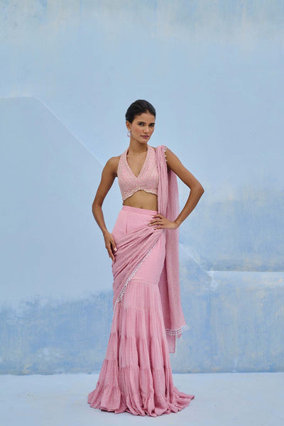 Chamee and Palak Razia Pre-drape Saree indian designer wear online shopping melange singapore