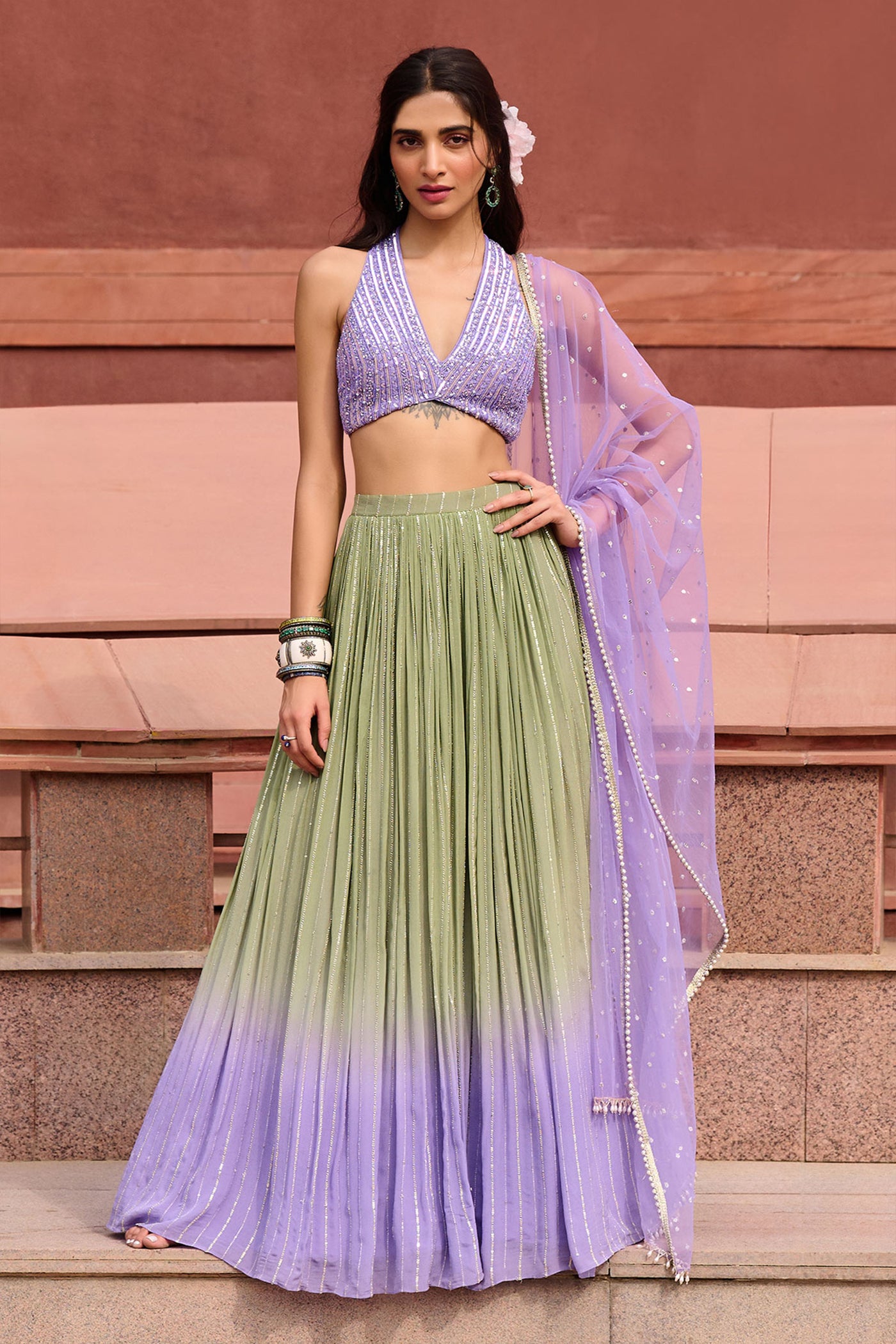 Chamee and Palak Reina Lavender Lehenga Set indian designer wear online shopping melange singapore
