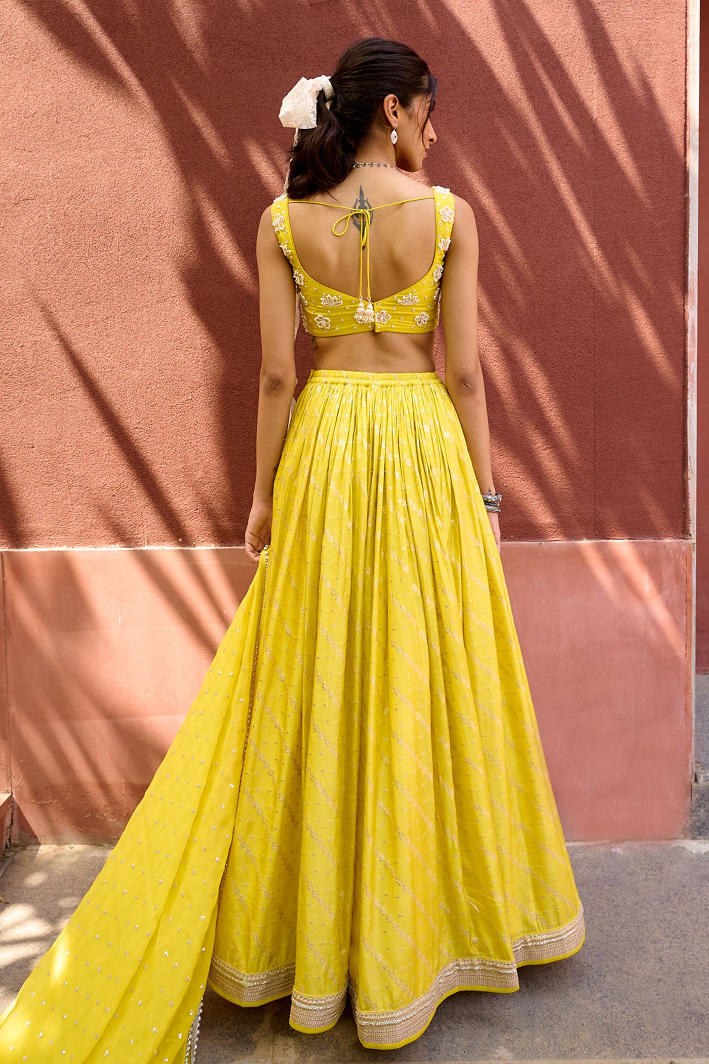 Chamee and Palak Roma Jamewar Ruched Lehenga Set indian designer wear online shopping melange singapore