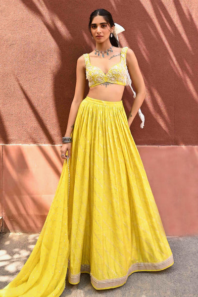 Chamee and Palak Roma Jamewar Ruched Lehenga Set indian designer wear online shopping melange singapore