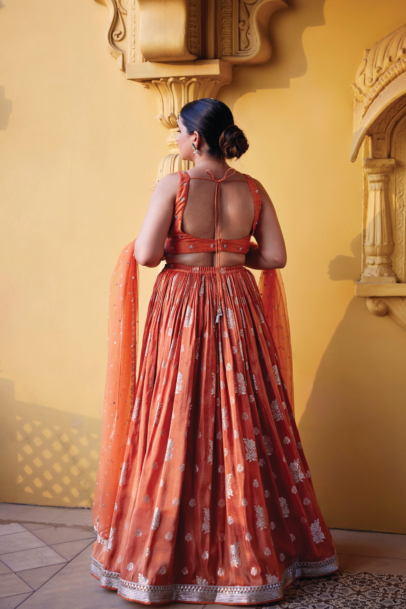 Chamee and Palak Rust Zest Jamewar Lehenga indian designer wear online shopping melange singapore