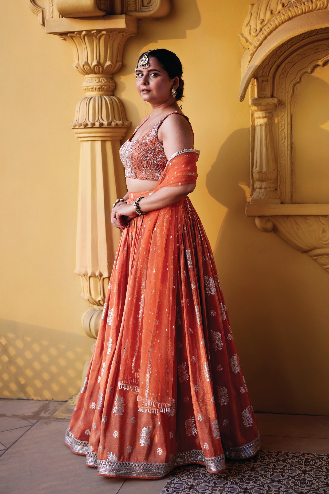 Chamee and Palak Rust Zest Jamewar Lehenga indian designer wear online shopping melange singapore