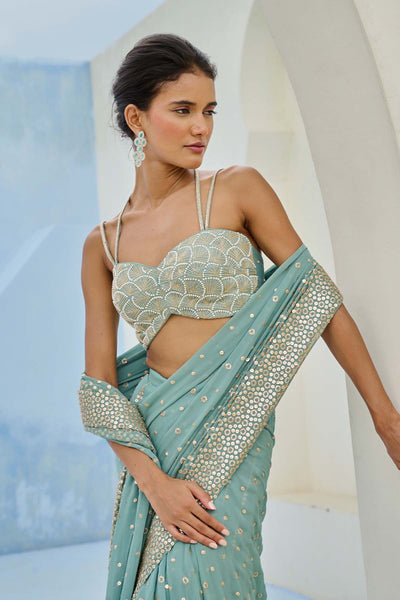 Chamee and Palak Sufi Pre-drape Saree indian designer wear online shopping melange singapore 