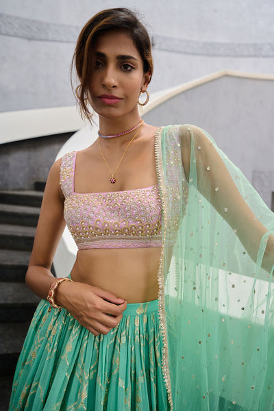Chamee and Palak Veda Honeycomb Jamewar Lehenga Set indian designer wear online shopping melange singapore