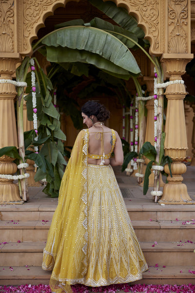 Chamee and Palak Yellow Mia Lehenga indian designer wear online shopping melange singapore