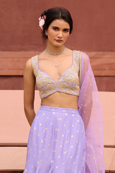 Chamee and Palak Zara Lavender Jamewar Gusset Skirt Set indian designer wear online shopping melange singapore