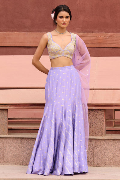 Chamee and Palak Zara Lavender Jamewar Gusset Skirt Set indian designer wear online shopping melange singapore