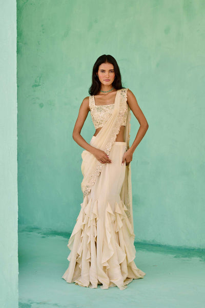 Chamee and Palak Ziya Pre-drape Saree indian designer wear online shopping melange singapore 