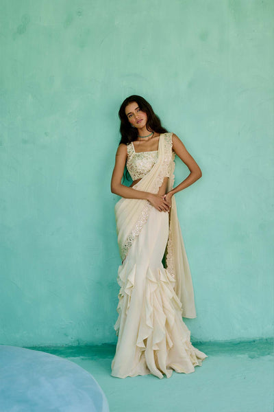 Chamee and Palak Ziya Pre-drape Saree indian designer wear online shopping melange singapore 