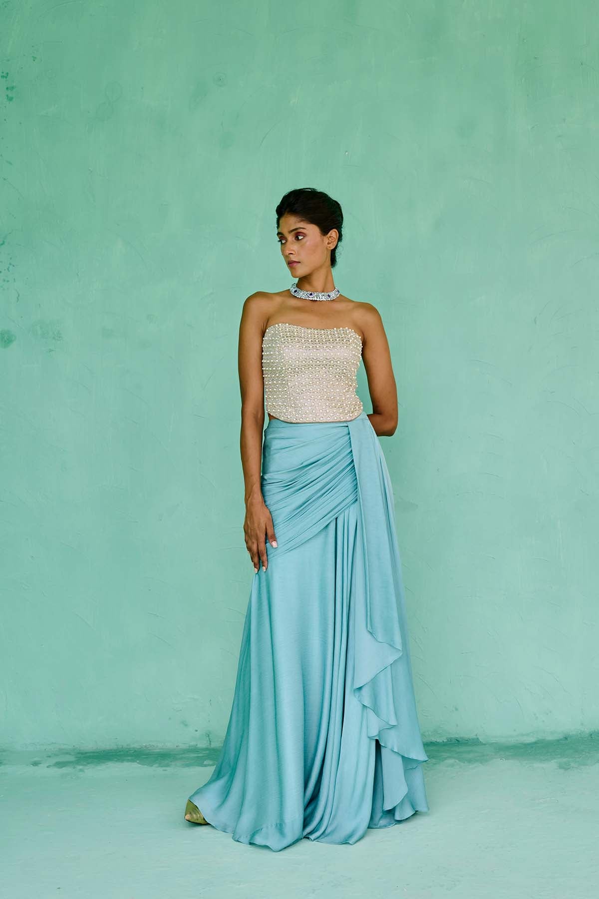 Chamee and Palak Zoha Drape Skirt Set indian designer wear online shopping melange singapore 