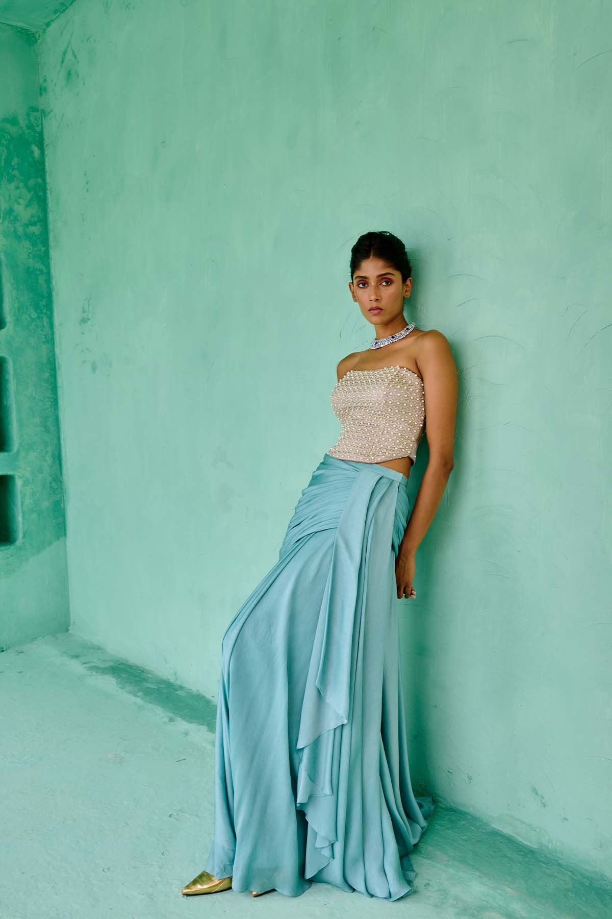 Chamee and Palak Zoha Drape Skirt Set indian designer wear online shopping melange singapore 