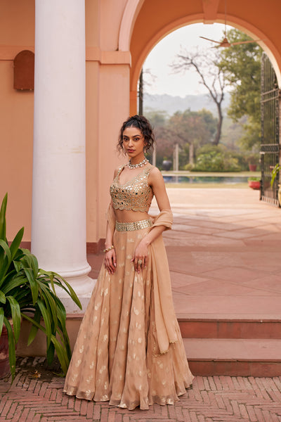 Chhavvi Aggarwal Beige Banarasi Lehenga Set indian designer wear online shopping melange singapore